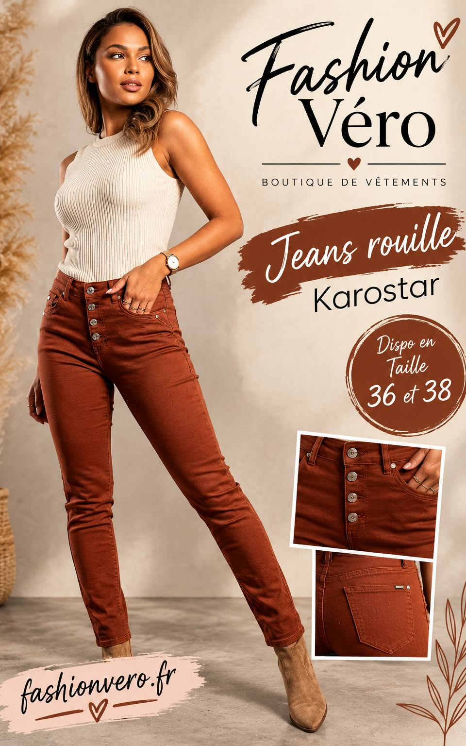 Jeans Rouille Boutons Karostar
