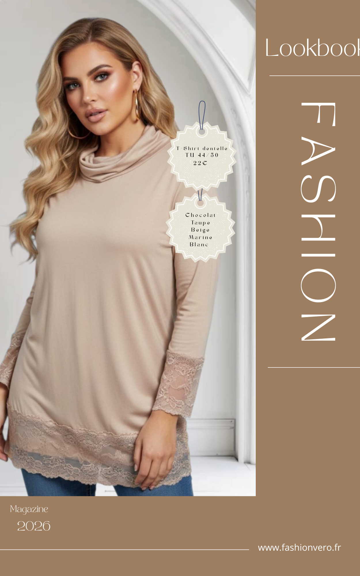 T-shirt rouleaux dentelle col roulé