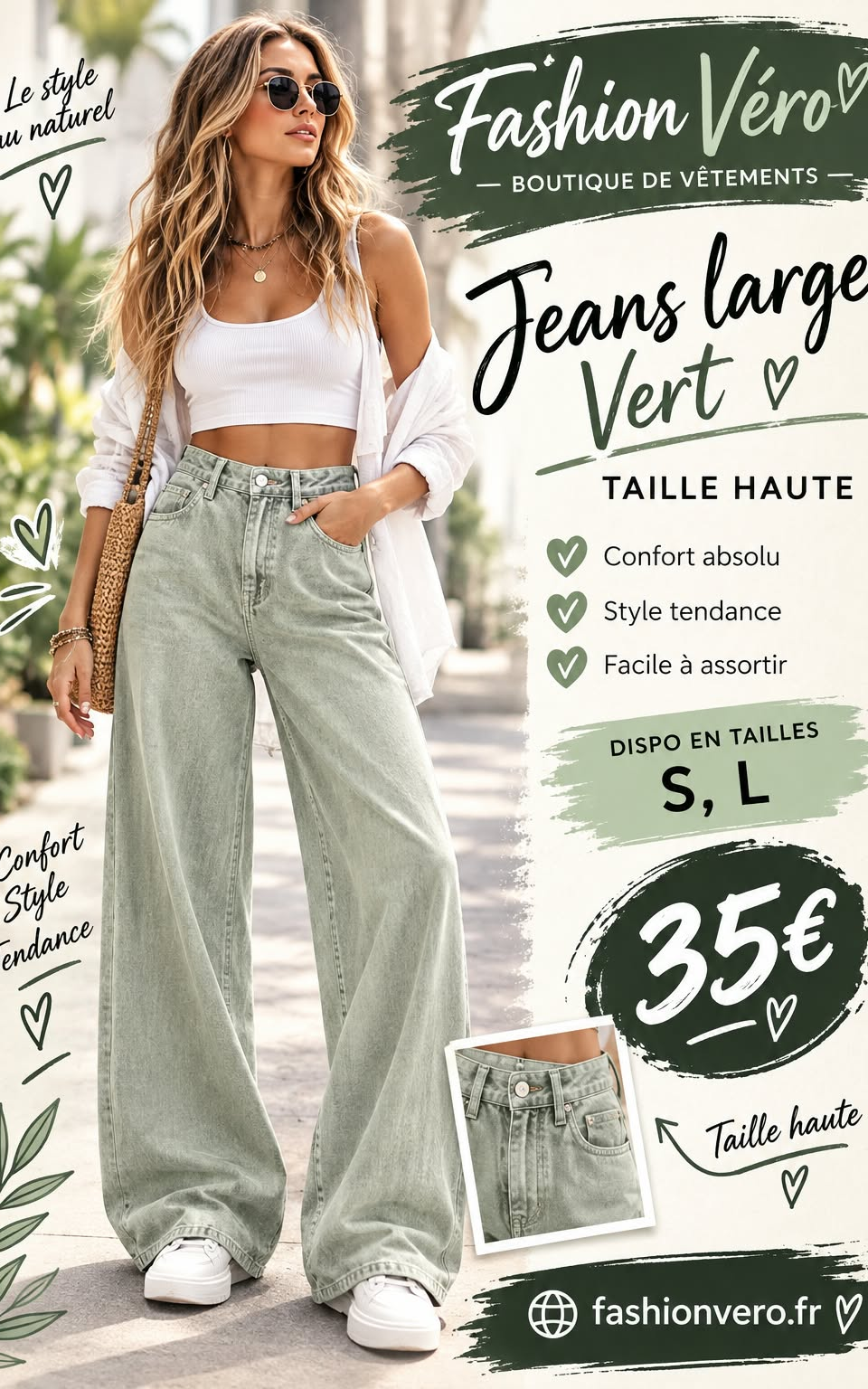 Jeans large vert MOCHY