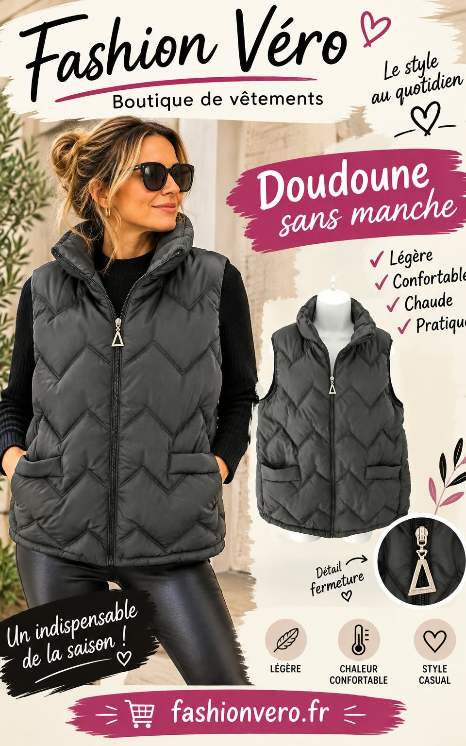 Veste matelassé sans manche noir