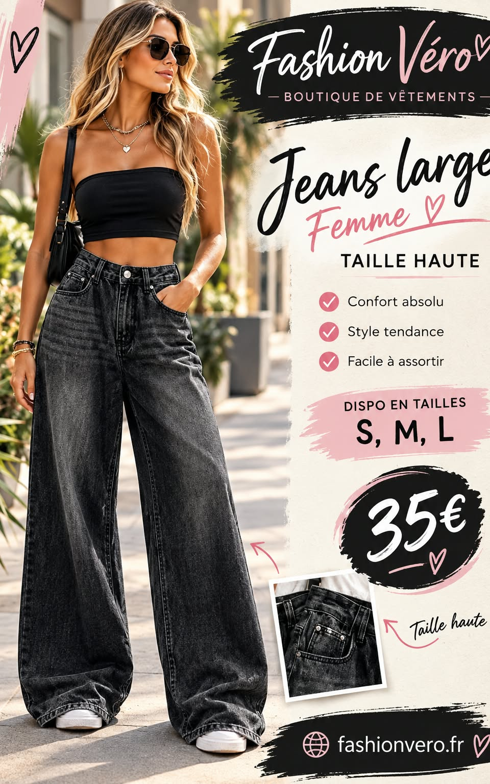 Jeans large noir MOCHY