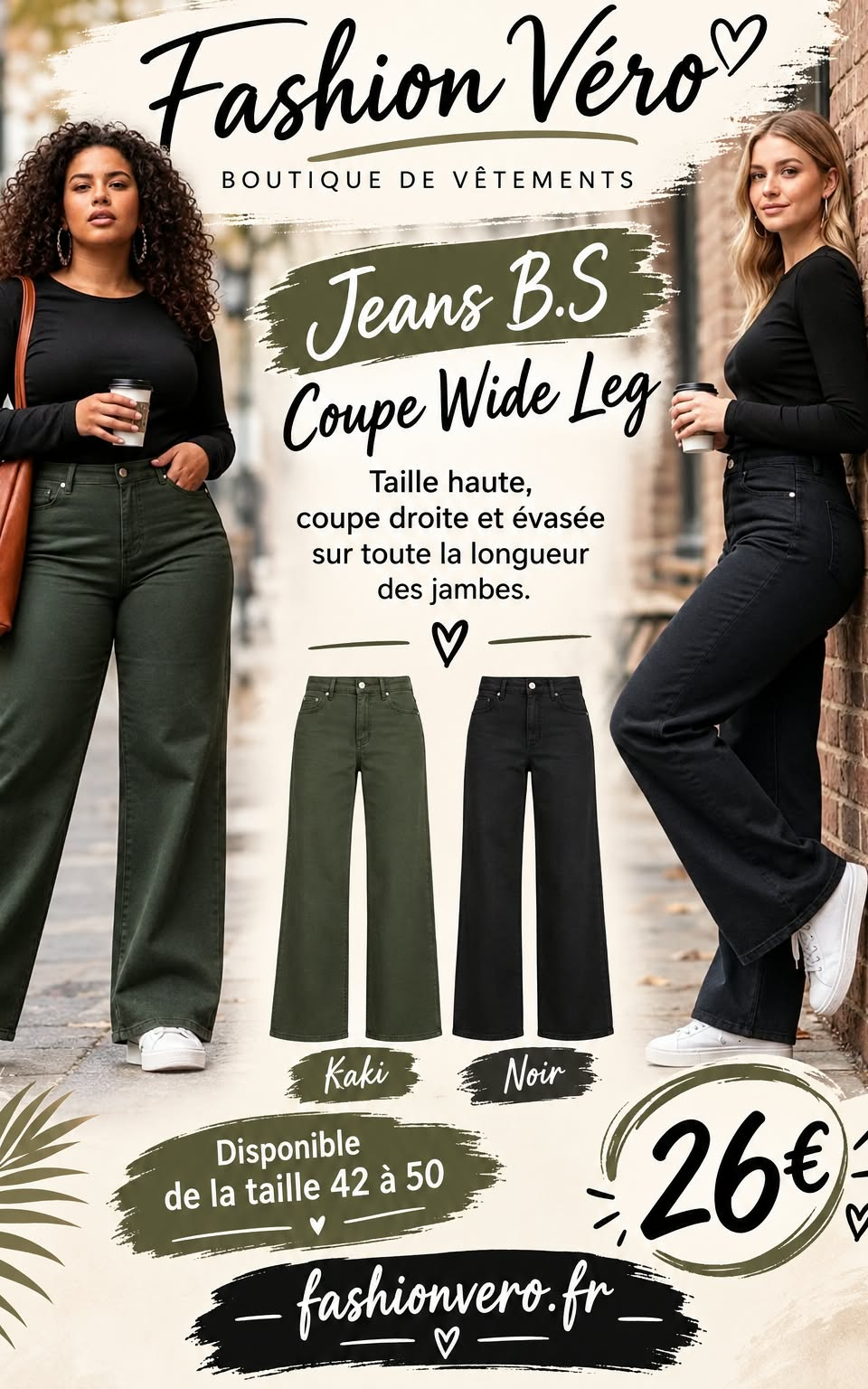 Jean Couleur coupe Wide Leg
