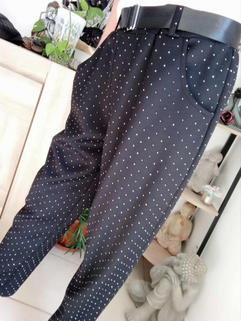 Pantalon noir velour/strass