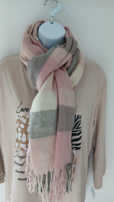 Echarpe carreaux tons rose/gris