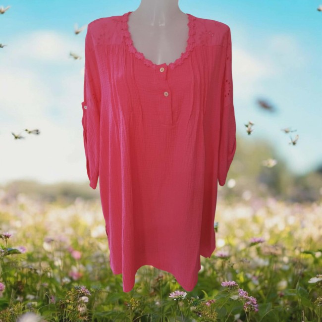 Tunique Bohème gaz de coton et broderie