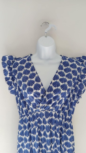 Robe longue bleu coquillages