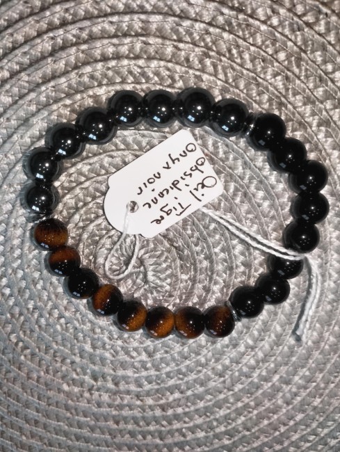Bracelet Oeil de Tigre, Obsidienne et Onyx noir 8mm