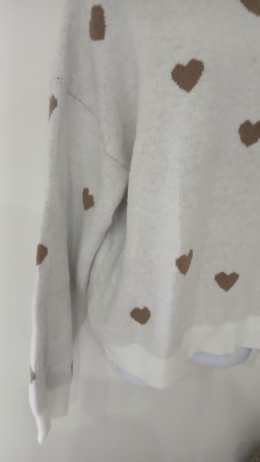 Pull beige Jacquard Cœur marron