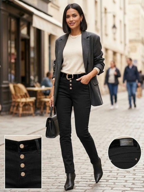 Jeans Noir Bouton Karostar