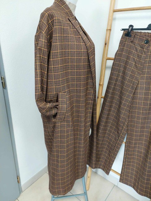 Veste longue carreaux Miya