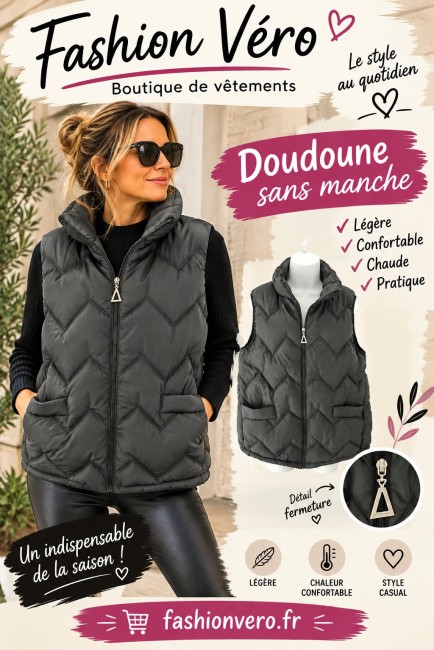 Veste matelassé sans manche noir