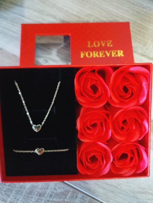 Parure collier et bracelet coeur