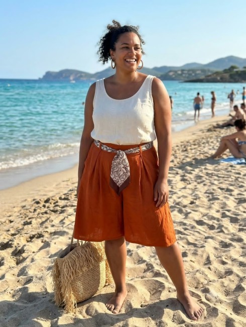 Short rouille ceinture foulard