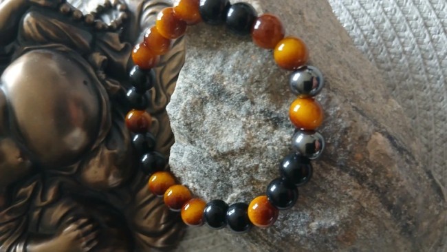 Bracelet Oeil de Tigre, Hématite et Obsidienne noir