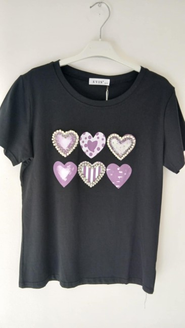 Tee-Shirt avec des Coeurs et perles