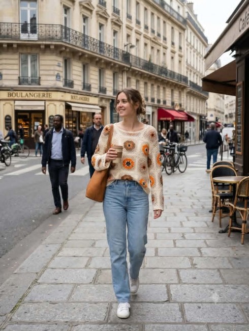 Pull maille ajouré esprit  bohème chic