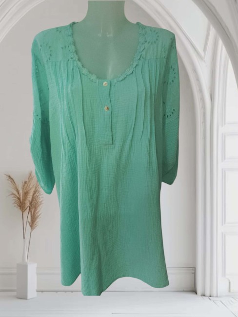 Tunique Bohème gaz de coton et broderie