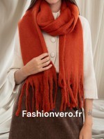 Écharpe unie à grosses franges - Femme