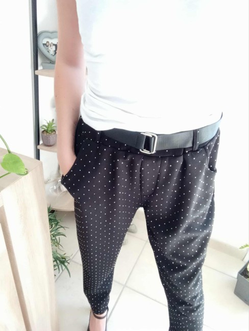Pantalon noir velour/strass