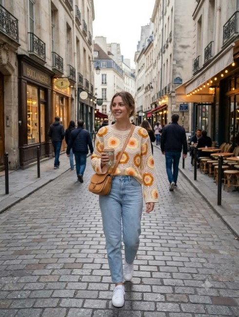 Pull maille ajouré esprit  bohème chic