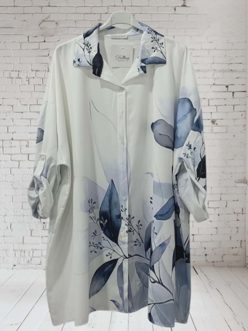 Chemise oversize blanc fleurie