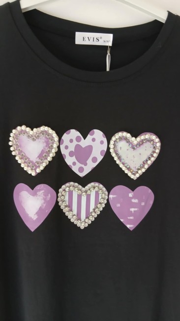Tee-Shirt avec des Coeurs et perles