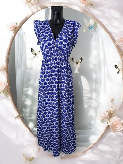 Robe longue bleu coquillages