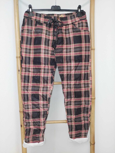 Pantalon carreaux Taupe/Noir/Rouge