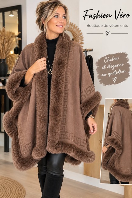 Poncho cape fausse fourrure - Femme