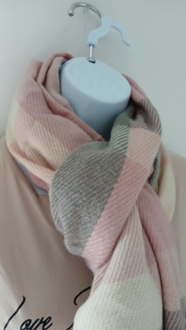 Echarpe carreaux tons rose/gris