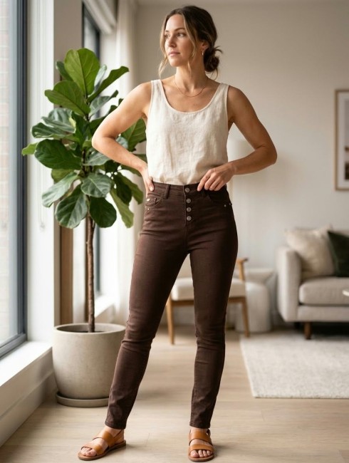Jeans marron Bouton Karostar