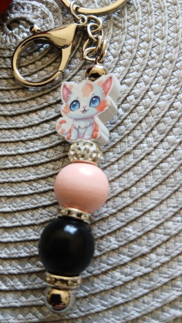 Porte clé chat en bois