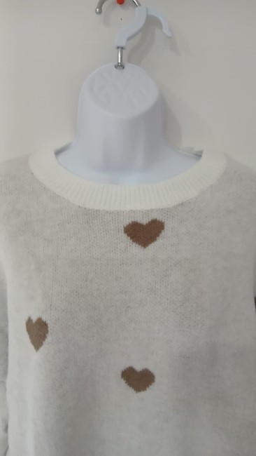 Pull beige Jacquard Cœur marron