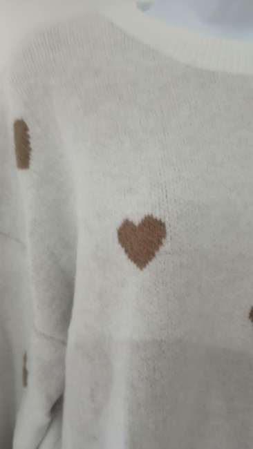 Pull beige Jacquard Cœur marron