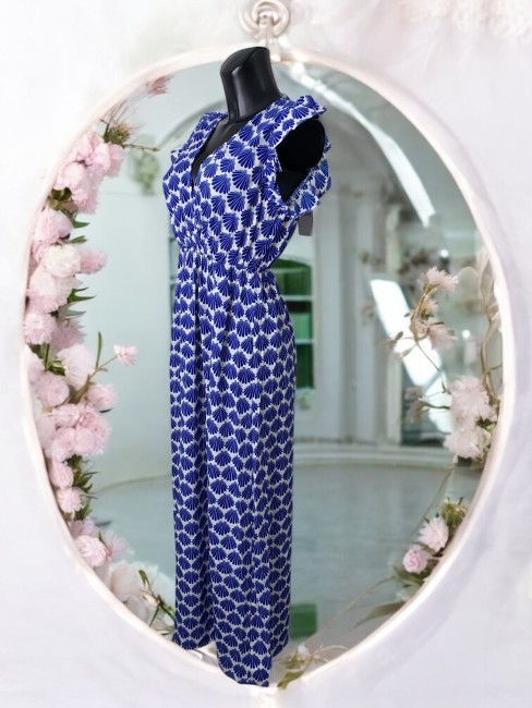 Robe longue bleu coquillages