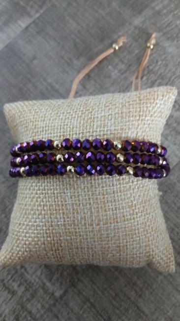 Bracelet perles violettes trois rangs