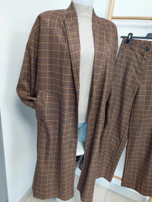 Veste longue carreaux Miya