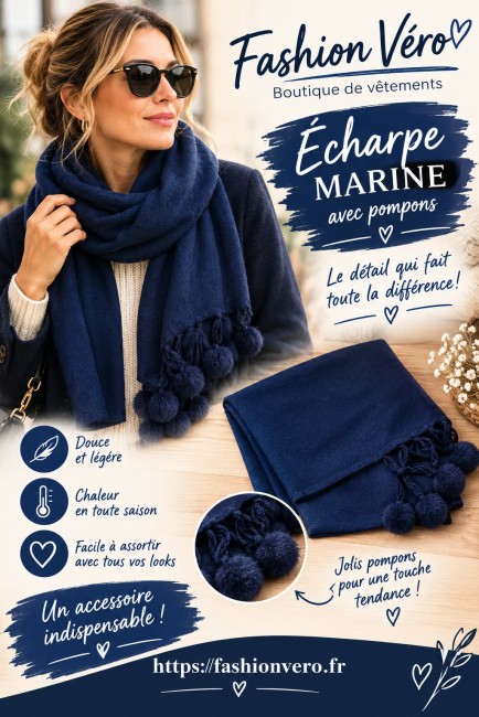 Echarpe unie avec pompons - Femme 