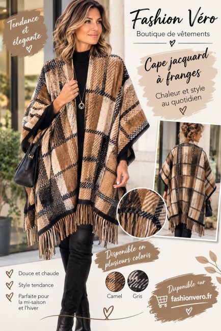 Cape jacquart à franges - Femme 