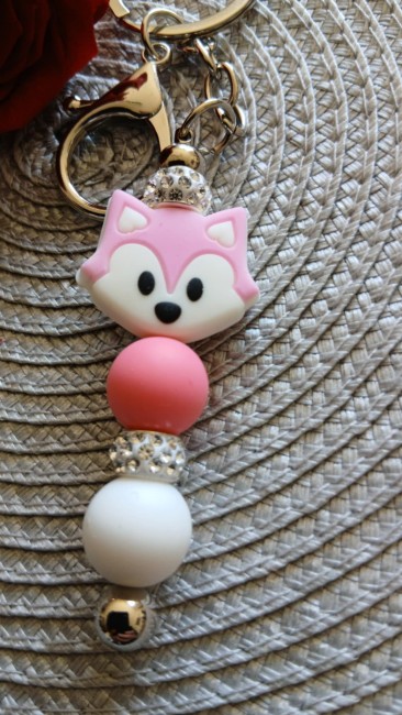 Porte clé renard silicone rose
