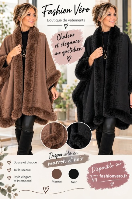 Poncho cape fausse fourrure - Femme