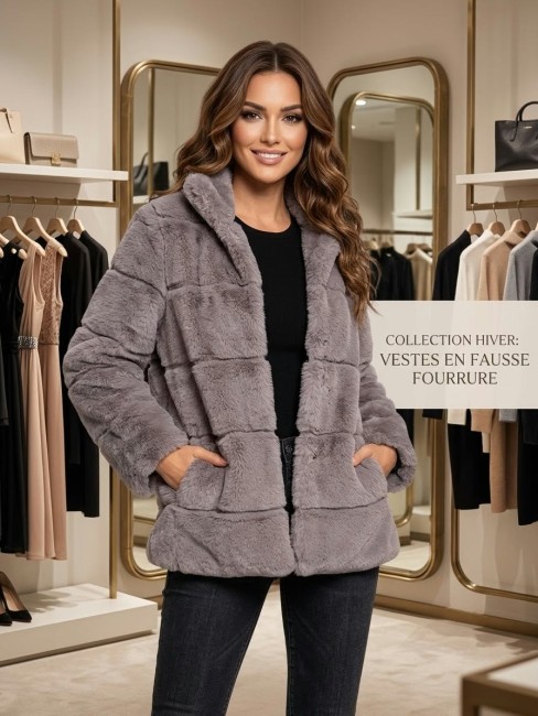 Manteau fausse fourrure  capuche - Femme