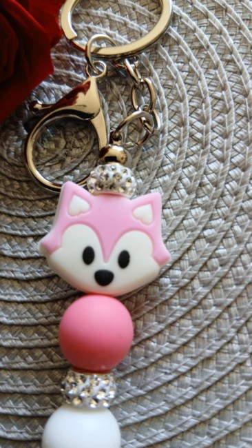 Porte clé renard silicone rose