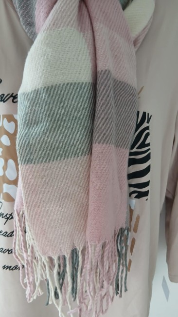 Echarpe carreaux tons rose/gris