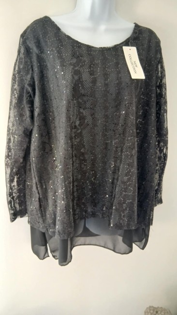 Blouse noir dentelle & sequins