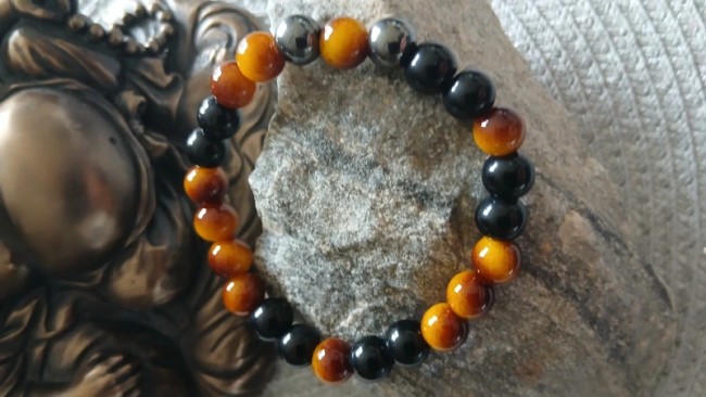 Bracelet Oeil de Tigre, Hématite et Obsidienne noir