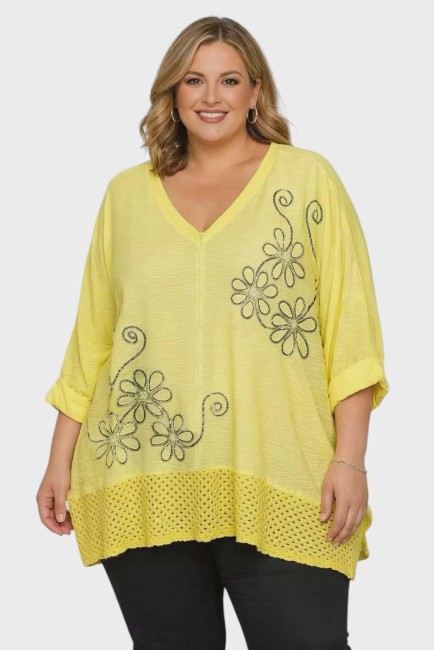 Tunique fluide brodée fleurs dorées