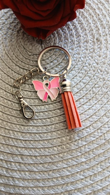 Porte clé papillon rose - Octobre rose
