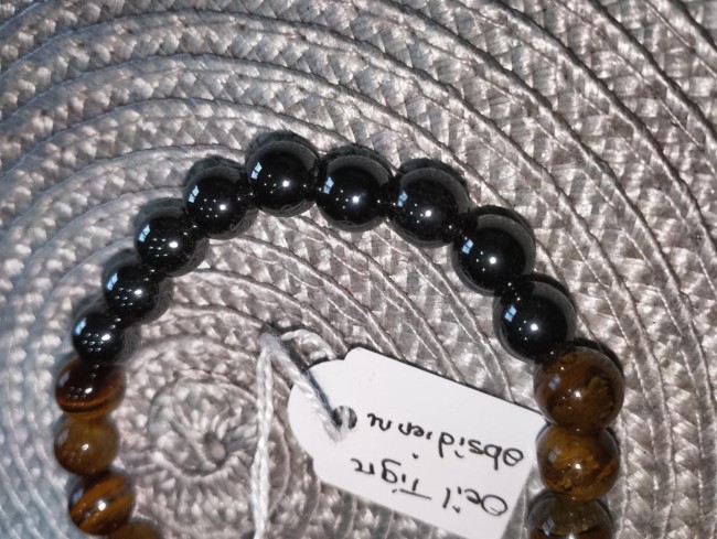 Bracelet Oeil de Tigre  et Obsidienne 8mm