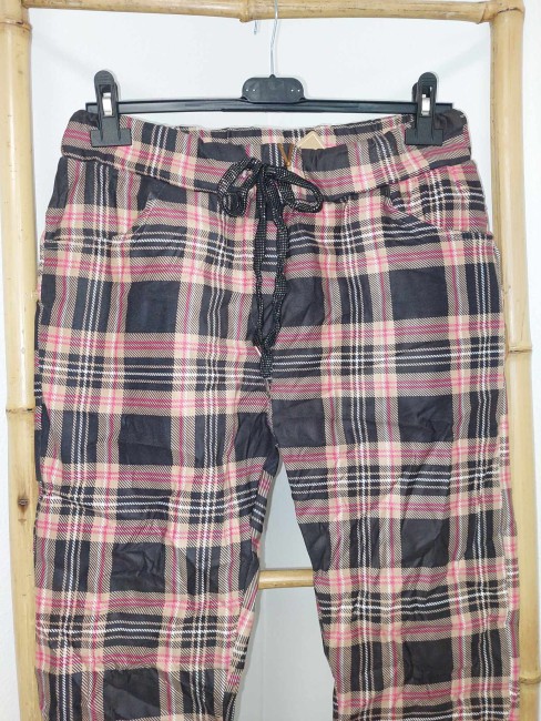 Pantalon carreaux Taupe/Noir/Rouge